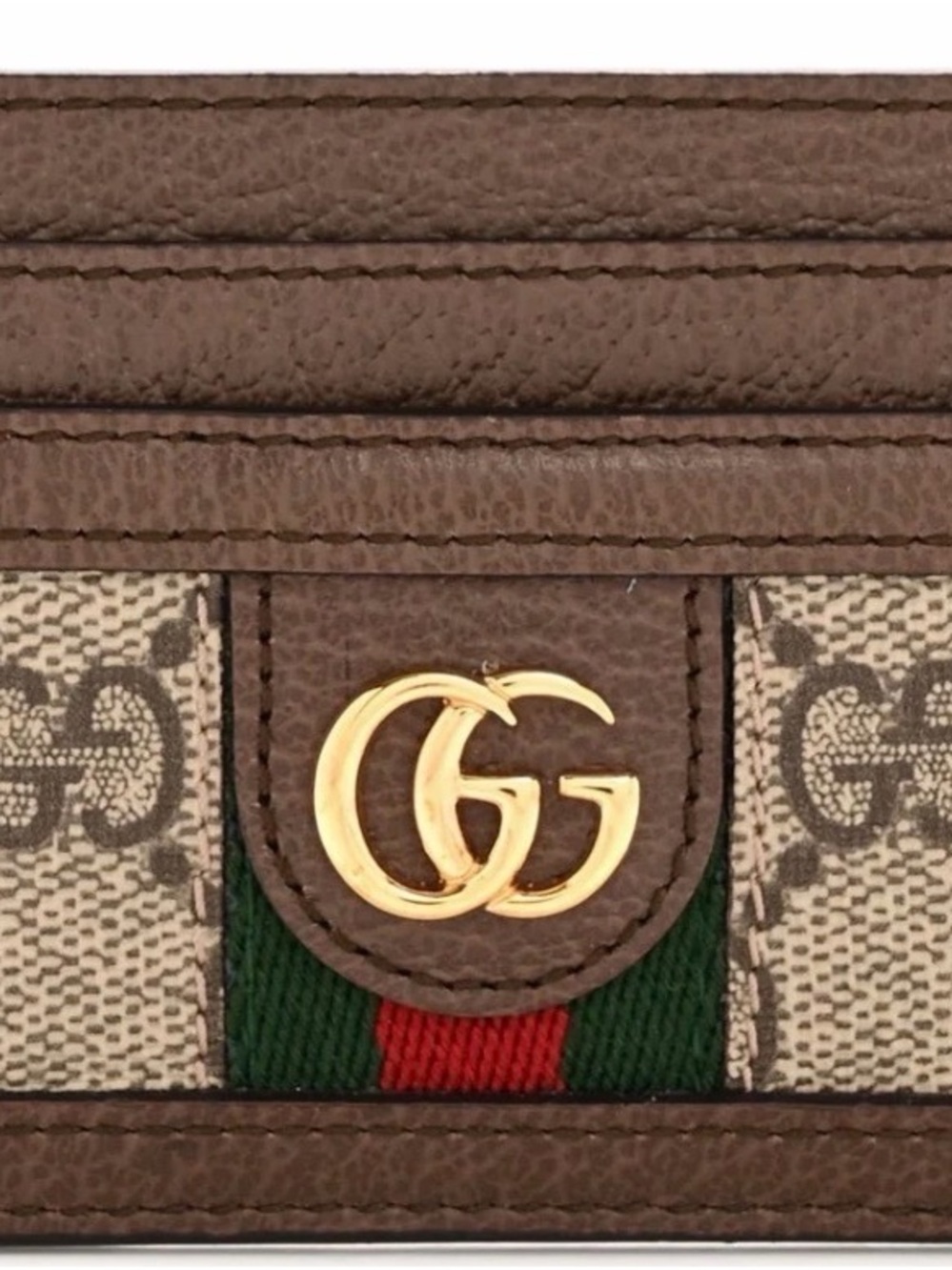 Gucci Brown GG Canvas Card Case with Green-Red Web and Gold GG
